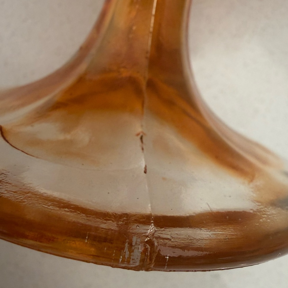 Vintage Carnival Glass Marigold Ruffled Edges Footed Bowl Iridescent Floral - Picture 11 of 17